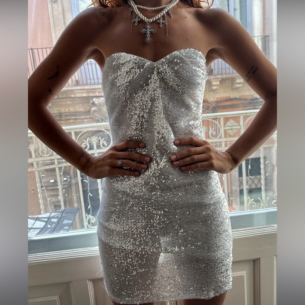 NWT - 12th Tribe | Silver Strapless Dress